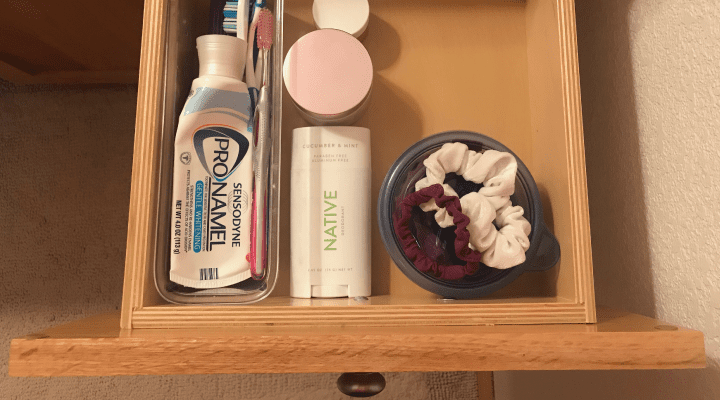 Bathroom drawer with products