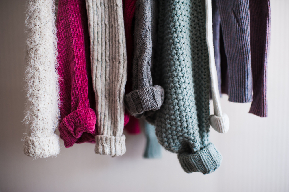 Knitted clothing hung